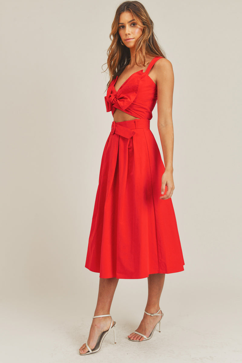 VADA RIBBON TIED TOP AND FLARE SKIRT