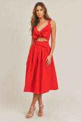 VADA RIBBON TIED TOP AND FLARE SKIRT